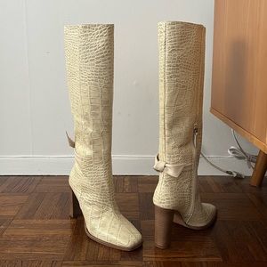 Alexandre Birman Crocodile Print Leather Knee High Boots/Riding Boots (US 5)